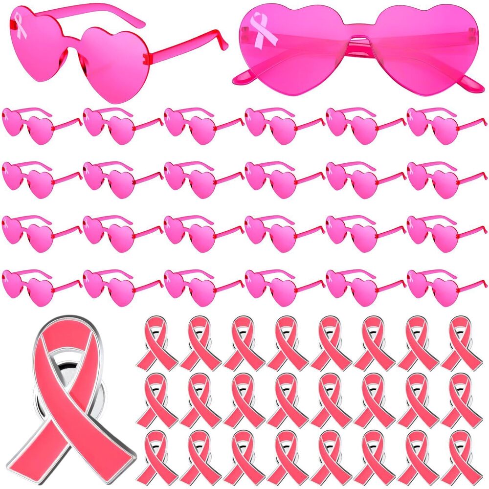 3556 48 Pcs Breast Cancer Awareness Sunglasses and Pink Ribbon Lapel Pins